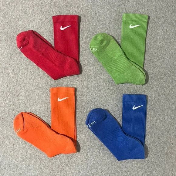 🧦 Nike Adult Crew Athletic Socks in Red, Green, Orange & Blue (4-Pack) - Picture 1 of 7